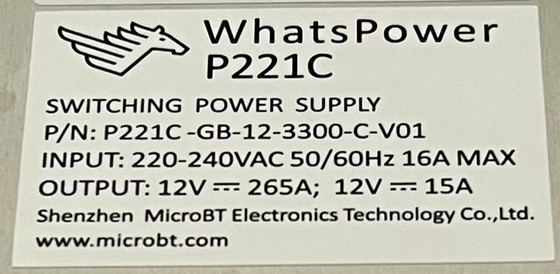 Whatsminer M30s M31s M32용 Whatspower P221C 전원 공급 장치 PSU