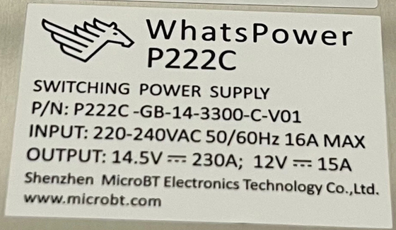 Whatsminer M30s M31s M32용 Whatspower P222C 전원 공급 장치 PSU